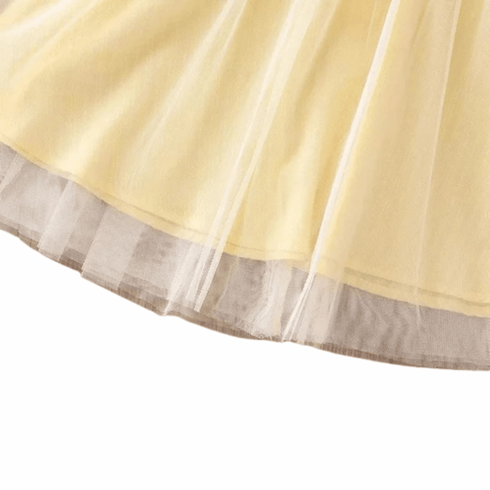 Yellow Dress, Girl Easter Sz 4T, Tulle Overlay, Long Sleeve, Eyelet Pearl Flower - Picture 7 of 8
